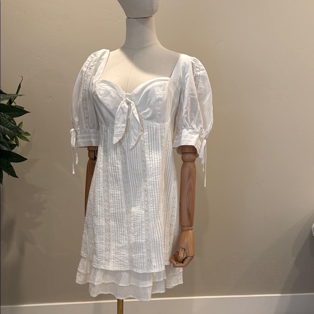 Lulu's White Tiered Puff Sleeve Sundress